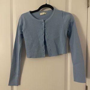 Blue Cropped Button Up Cardigan - Small